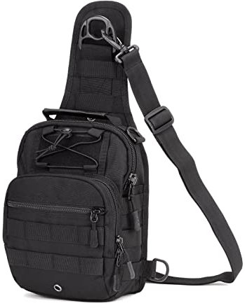 HUNTVP Taktische Brusttasche Militärisch Schultertasche Military Chest Pack Slingrucksack Molle Crossbody Bag Umhängetasche Mini mit Verstellbar Schultergurt für Reise Wandern Outdoor, Typ-1 Schwarz