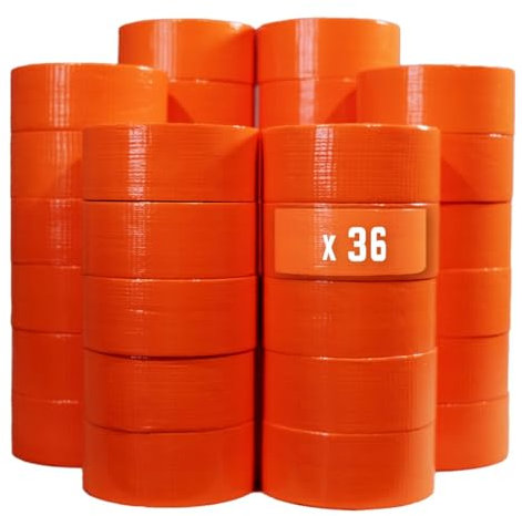 TECPLAST Lot de 36 Rubans adhésifs toilés orange 50 mm x 33 m - Rouleau adhésif pour fixer les bâches, fils et câbles