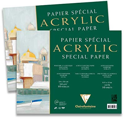Clairefontaine 96496C - Block Acrylpapier 4-seitig verleimt, 24x30cm, 10 Blatt, 360g, für Studium und die Malerei im Freien, 1 Stück