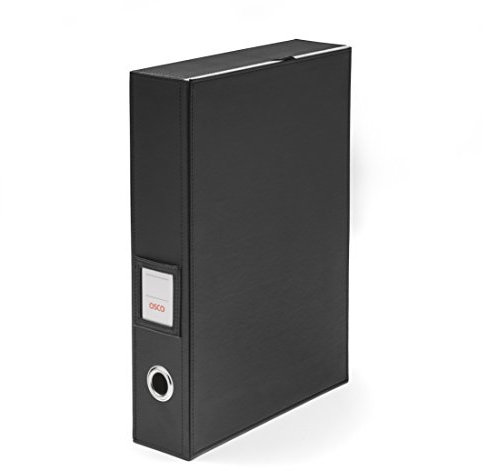 Osco Black Faux Leather Box File | Document Storage | Paperwork Archive | Lock Spring | Secured with Fastening Stud | H37.5 x W8 x D26.5 cm |