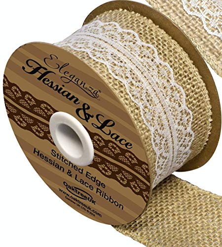Eleganza OA024646 Woven Edge Hessian and Lace, Ivory No.61, 50 mm x 5 Yard