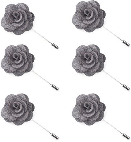 TopTie 6 Stück Ansteckblumen Herren Handgemachte Blume Grau Boutonniere für Braut Brautjungfer Gäste