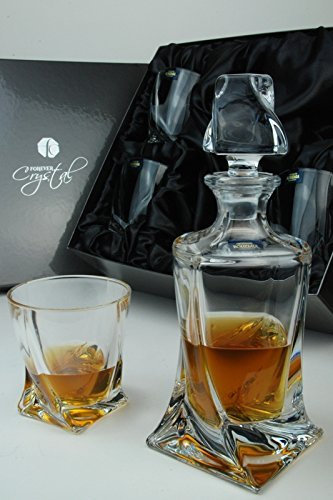 Quadro 5-Piece Whisky Decanter Set in Forever Crystal Satin Presentation Box