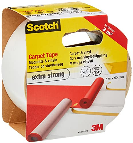 Scotch 42020750B Nastro Biadesivo per Moquette e Pavimento in Vinile, Trasparente, 7 m x 50 mm