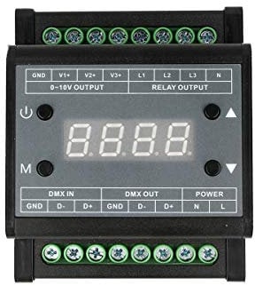 LEDLUX DD5303 Centralina DMX Led Dimmer Con Segnale 0-10V Convertitore Segnale da DMX512 a 0-10V Attacco Guida DIN