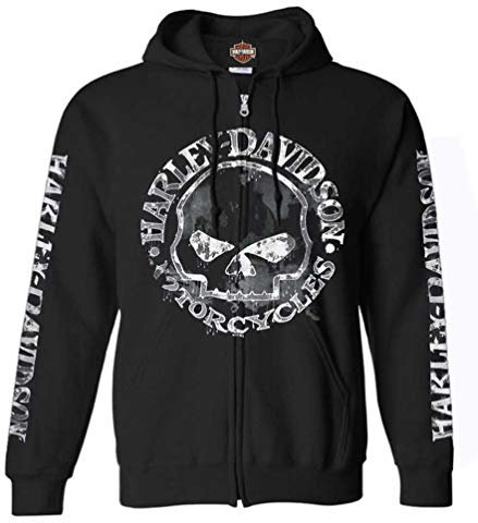 Harley-Davidson Men's Zippered Sweatshirt Jacket, Willie G Skull, Black 30296647
