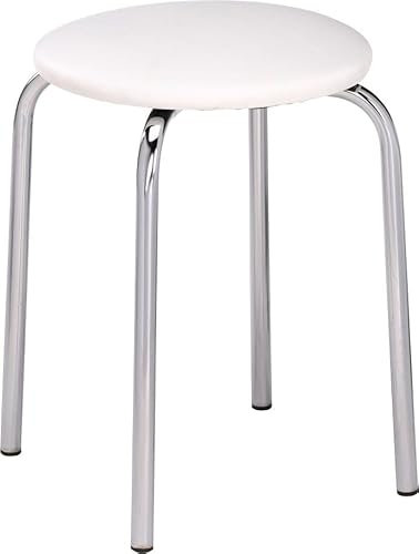 Nowy Styl Group Hocker mit Vier Füßen, stapelbar, gepolstert, Bezug aus Kunstleder, Chrom/weiß