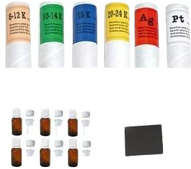 Kit 6 Tester Oro 9/14/18/24 K KT per testare l' oro + argento + Platino + pietra di tocco naturale 50 x 40 mm + 6 flaconi conto gocce 15 ml + Guida GRATUITA (test Tester Testing Gold Stone)