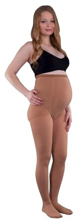 LOREY Atmungsaktive Kompressionsstrumpfhose für Schwangere, Umstandsstrumpfhose in Kompressionsklasse 1 (18 – 21 mm Hg), Schwangerschaftsstrumpfhose aus Hochleistungsgarn in Beige, Größe XL