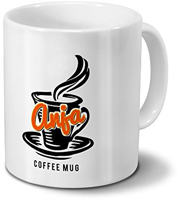 Tasse mit Namen Anja - Motiv Coffee Mug - Namenstasse, Kaffeebecher, Mug, Becher, Kaffeetasse - Farbe Weiß
