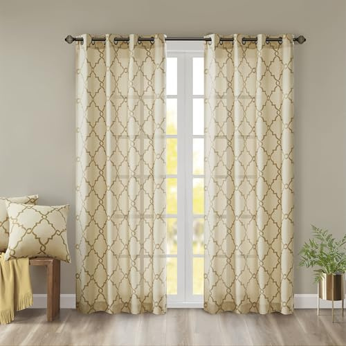 Madison Park Fretwork Print Window Curtain 1 Panel, 50x95 Beige/Gold