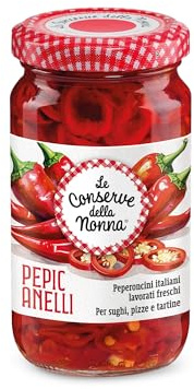 Conserve della Nonna – Pepic Anelli, 1 Vasetto di Peperoncini Freschi Italiani a Rondelle, Conservati in Olio, Senza Glutine, Senza Conservanti e Senza Aromi, Ideali per Insaporire Ogni Piatto