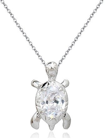 Crystalline Azuria Donna 18ct Placcato Oro Bianco Tartaruga Collana con Ciondolo con Bianco Cristalli di Zirconi 45 cm
