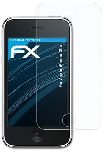 atFoliX Schutzfolie kompatibel mit Apple iPhone 3Gs Folie, ultraklare FX Displayschutzfolie (3X)