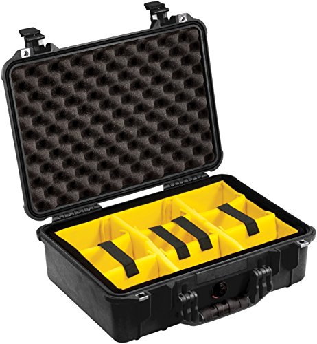 PELI 1500 Stoßfester Aufbewahrungskoffer, IP67 Wasser- und Staubdicht, 19L Volumen, Gepolstertes Einteilungssystem, Schwarz