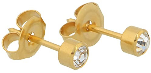STUDEX Sterile vergoldete Ohrstecker aus Chirurgenstahl, Rahmen mit transparentem Stein