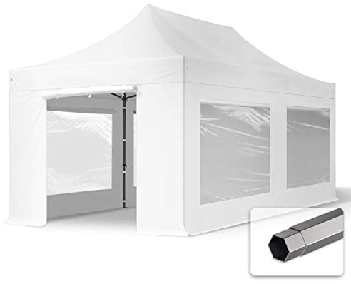 TOOLPORT Faltzelt Faltpavillon Pavillon 3x6m - mit 4 Seitenteilen (Panoramafenster) Premium Dach Partyzelt weiß