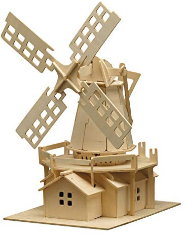 Pebaro 873 Holzbausatz Windmühle, 3D Puzzle Bauwerk, Modellbausatz, Basteln mit Holz, Holzpuzzle, Bastelset, vorgestanzte Holzplatte, ausbrechen, zusammenstecken, fertig, Geschenkidee