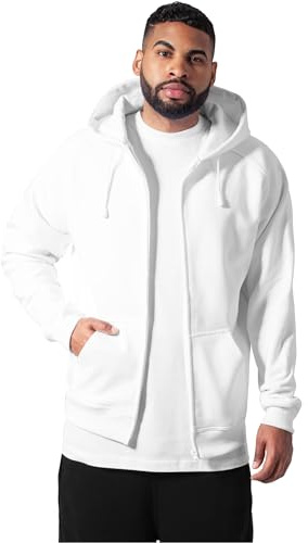 Urban Classics Herren Kapuzenpullover Zip Hoody, Sweatjacke mit Reißverschluss für Männer, Loose Fit, 5XL, White