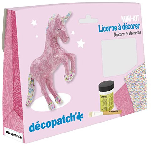 Decopatch Décopatch KIT009O Bastel Set Pappmaché Einhorn (ideal für Kinder, 3,5 x 19 x 13,5 cm) rosa, bunt