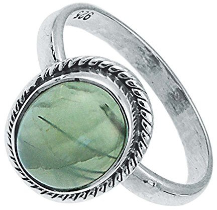 CHICNET Silberring Prehnit 10 mm grün oval Zopf Rand 925er Sterling Silber Stein Ringe Schmuck 50 (15.9)
