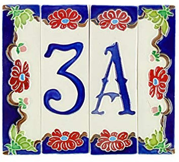 Numeri civici in ceramica,numero civico ceramica con soggetto fiori,oggetto in ceramica da esterno colorati a mano nfp3 Misure:H 11,5cm,larghezza totale 14cm