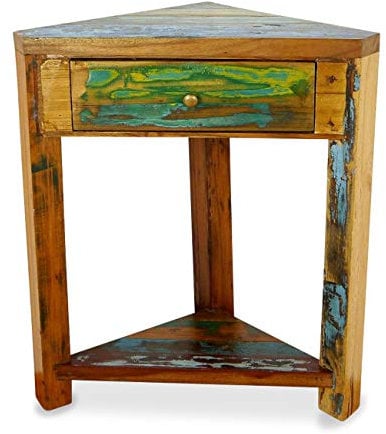 livasia Asiatischer Eckschrank aus Massivholz – 50x45x50cm – handgefertigter Schrank aus Holz aus Java, recyceltes & versiegeltes Teakholz von ehemaligen Fischerbooten, Vintage Look