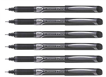 Pilot 6 Stück Tintenroller hi-tecpoint V7 Grip, schwarz