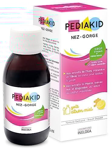 PEDIAKID - Nariz-Garganta - Complemento Alimenticio - Fórmula Exclusiva con Jarabe de Agave - Confort Respiratorio - Aroma Natural Miel-Limón - 125 ml