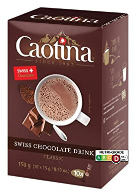 Caotina Original Para Beber - Palitos de Taza, Cacao en Polvo Con El Mejor Chocolate Suizo, Caliente Sostenible y Certificado, 1x150g