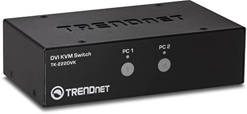 TRENDnet, TK-222DVK, 2-Port-DVI-KVM-Switch mit Audio, Dual-PC-Verwaltung, Hotkeys, USB 2.0, Metallgehäuse, Verwendung mit DVID-D-Monitor