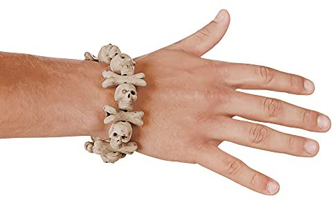 Boland 74191 - Armband Totenköpfe, Beige, Unisex, Armkette, Knochen, dehnbar, Totenkopf, Armschmuck, Pirat, Zombie, Kostüm, Karneval, Mottoparty