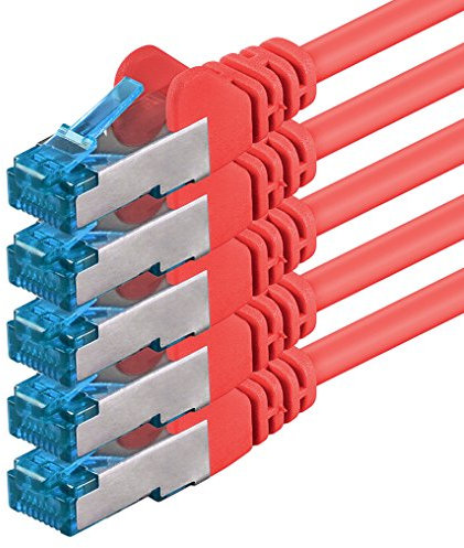 1aTTack.de 3 metri - rosso - 5 pezzi - Rete Cavi Cat6a S-FTP CAT 6a doppia schermatura - certificato GHMT PIMF 500MHz / 7 CU rame non contiene alogeni compatibile con CAT5e CAT6 CAT7 CAT8 10000 Mbit/s
