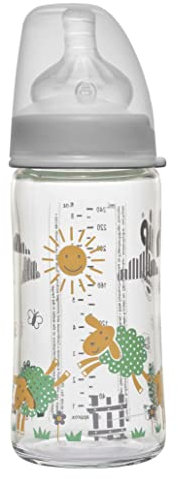 NIP Weithalsflasche mit Anti-Kolik Sauger: Baby Trinkflasche mit ACTIFLEX- System, Made in Germany, BPA-Frei, Glass, Einheitsgröße, Saugloch M-mittlerer Trinkfluss, 240 ml, Girl