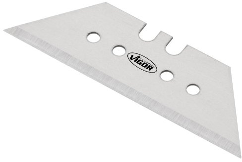 VIGOR Trapez-Ersatzklingen, V1446, 10-teilig, Mit zwei Aufnahmen | 41 g, 10-teilig, Durch Trapezform 2-fach verwendbar, Für Universalmesser V1345 , V7099, Mit zwei Aufnahmen, Inhalt: 10 Stück