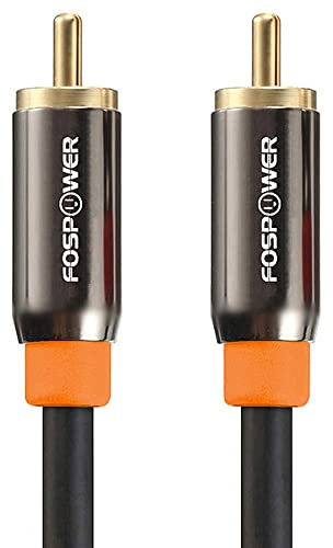 FosPower - Cable RCA Audio de 1,8m – RCA Macho a Macho - Premium con 24K Oro Chapado Conectores - S/PDIF Digital Cable Coaxial Audio Digital para Altavoz, TV, HiFi, etc
