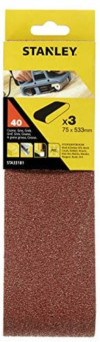 Stanley Schleifband für Bandschleifer (75 x 533 mm, extra grobe Körnung K40, passend für Black+Decker Bandschleifer BD75, BD75E, KA75, KA75E, KA88, 3 Stück) STA33181
