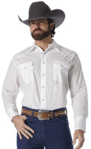 Wrangler Men's Sport Western Basic Two Pocket Long Sleeve Snap Shirt Shirt, White, XL Tall