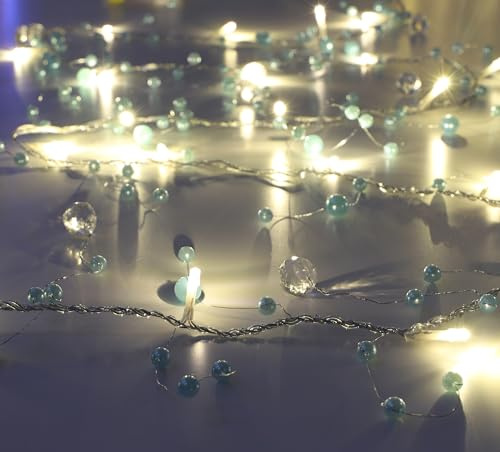 Christmas Concepts® 2M Perle Perlen Garland 20 Warm White-LED-Leuchten (TÜRKIS)