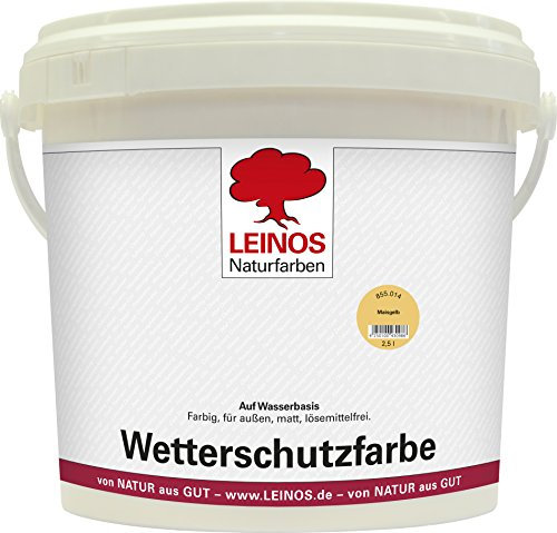 LEINOS Wetterschutzfarbe 855 auf Wasserbasis | 2,50 l | Maisgelb | matter, lösemittelfreier Holzschutz für unbehandelte Holzkonstruktionen im Außenbereich, ideal für sägeraues Holz