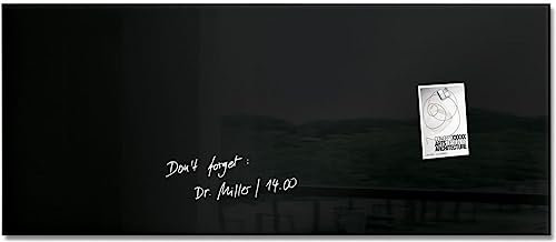 SIGEL GL240 Premium Glas-Whiteboard 130x55 cm schwarz hochglänzend, SGS geprüft, einfache Montage, incl. 2 starke Magnete, Glas-Magnettafel Artverum
