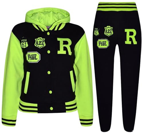 A2Z 4 Kids Tracksuit B.B Hooded Jacket with Joggers R Fashion Fox Contrast Sleeve Baseball Varsity Style Coat Long Sleeves Sweatpants Sports Activewear Outfit Set Children Girls Boys Age 2-13 Years