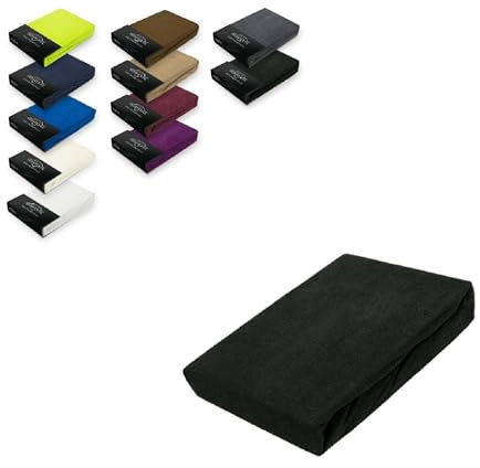 EXKLUSIV HEIMTEXTIL Frottee Spannbettlaken 90-100 x 200 cm 80% Baumwolle, 20% Polyester Öko - Tex Zertifiziert, Markenqualität, Matratzenhöhe bis 25 cm, Schwarz