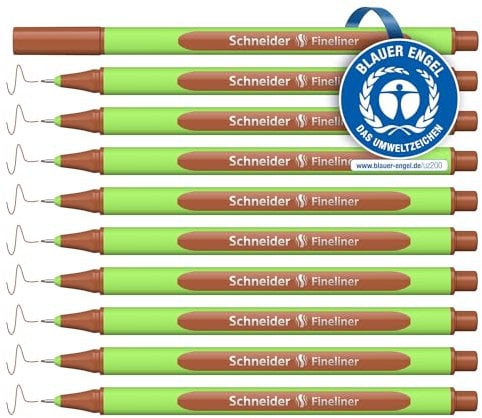 Schneider Line-Up Fineliner (Strichstärke 0,4 mm, aus biobasiertem Kunststoff, ausgezeichnet mit Der blaue Engel) 10 Stück, mahagony-brown