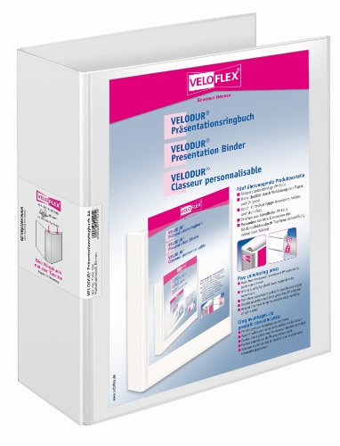 VELOFLEX 1142190 - Präsentationsringordner Velodur DIN A4, 60 mm breit, Hebelmechanik, mit breiter Rückentaschen weiß