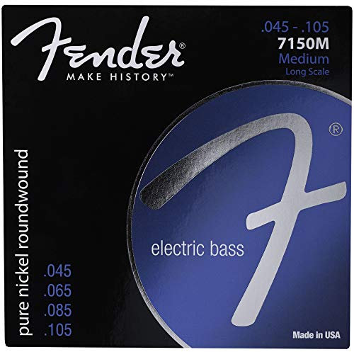 Fender Original 7150 Bass Strings, Pure Nickel, Roundwound, Long Scale, 7150M .045-.105 Gauges, (4)