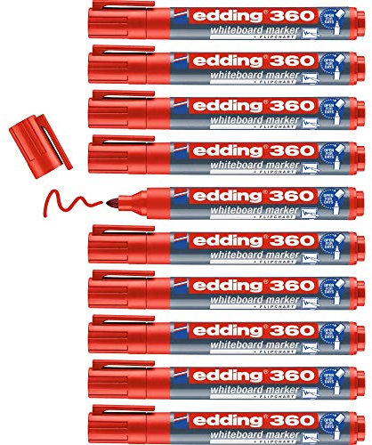 edding 360 Whiteboardmarker - rot - 10 Whiteboard Stifte - Rundspitze 1,5-3 mm - Boardmarker abwischbar - für Whiteboard, Flipchart, Magnettafel, Pinnwand, Memoboard - Sketchnotes - nachfüllbar