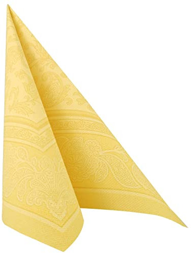 Papstar Servietten / Tissueservietten gelb Royal Collection, Ornaments (50 Stück) 40 x 40 cm, 1/4-Falz, Stoffoptik ornamentiert, für Gastronomie, Haushalt oder Feste, #11669
