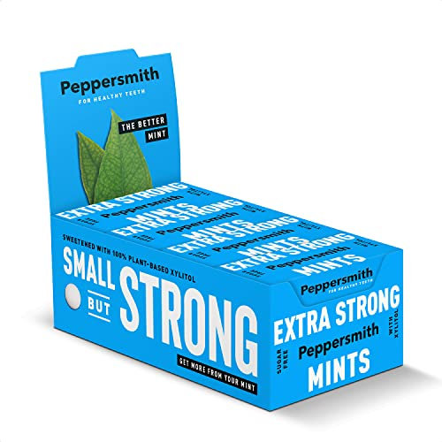 Peppersmith - Extra Strong Mints - Sugar Free Mints - 100% Plant Based Xylitol - Natural Sweetener - Natural Eucalyptus - Freshens Breath - Benefits Oral Health - Pocket Packs - 12x15g