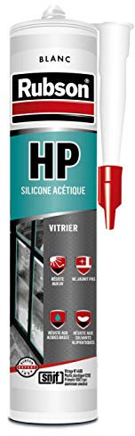 Rubson HP Blanc, Mastice per vetri in silicone acetato, mastice per vetro, sigillatura di finestre, guarnizioni di isolamento porte e finestre, cartuccia 300 ml